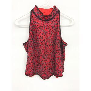 Vtg 90s Papell Boutique Evening Beaded Silk High Collar Blouse Sleeveless Sz PM